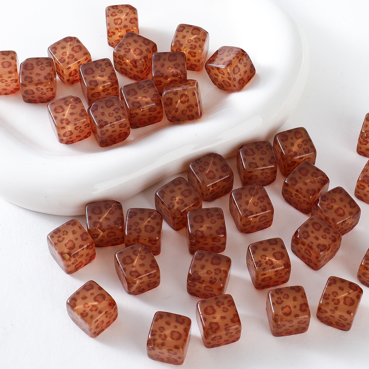 Coffee Color Series Retro Acrylic Leopard Print Square Loose Beads