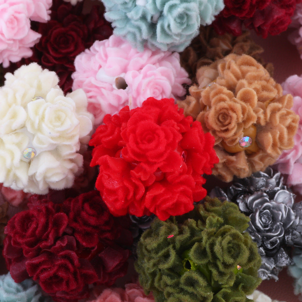 3D Flocked Rose Flower with Rhinestone Flower Ball