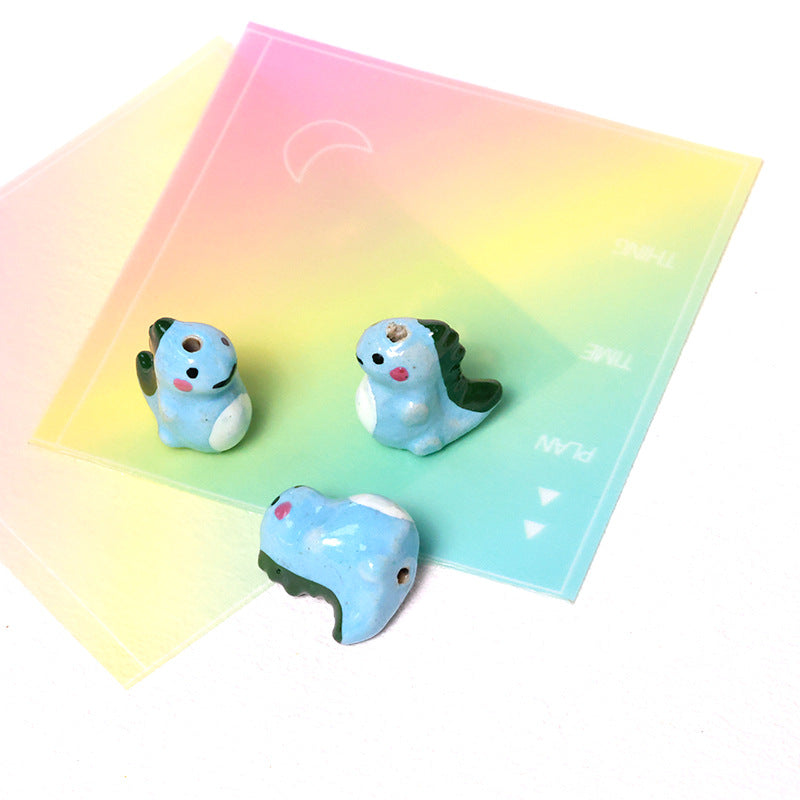 3D Cute Playful Color Block Blush Little Milk Dragon Multicolor Ceramic Bead Hand