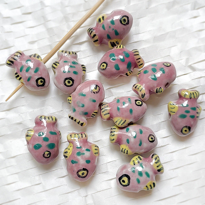 1 pc Pure Hand-painted Ceramic Deep Sea Little Fish Beads Loose Beads