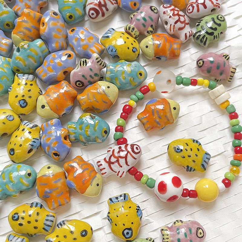 1 pc Pure Hand-painted Ceramic Deep Sea Little Fish Beads Loose Beads