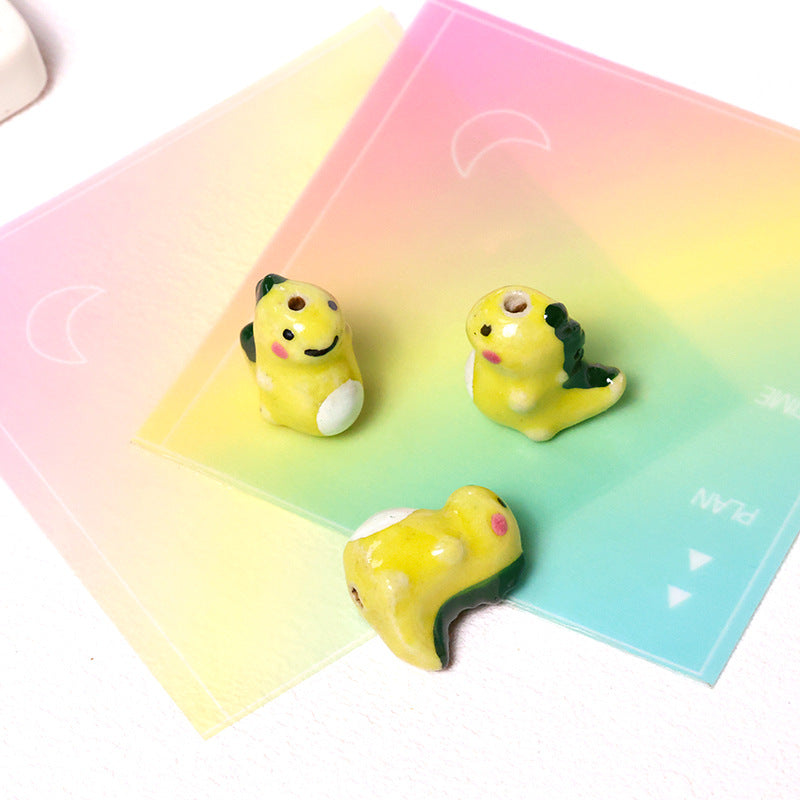 3D Cute Playful Color Block Blush Little Milk Dragon Multicolor Ceramic Bead Hand