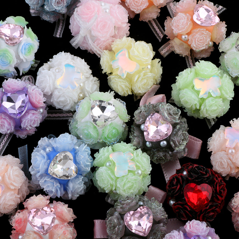 Butterfly Knot Heart Zircon Lace Flower Ball Wearable Straight Hole Beads