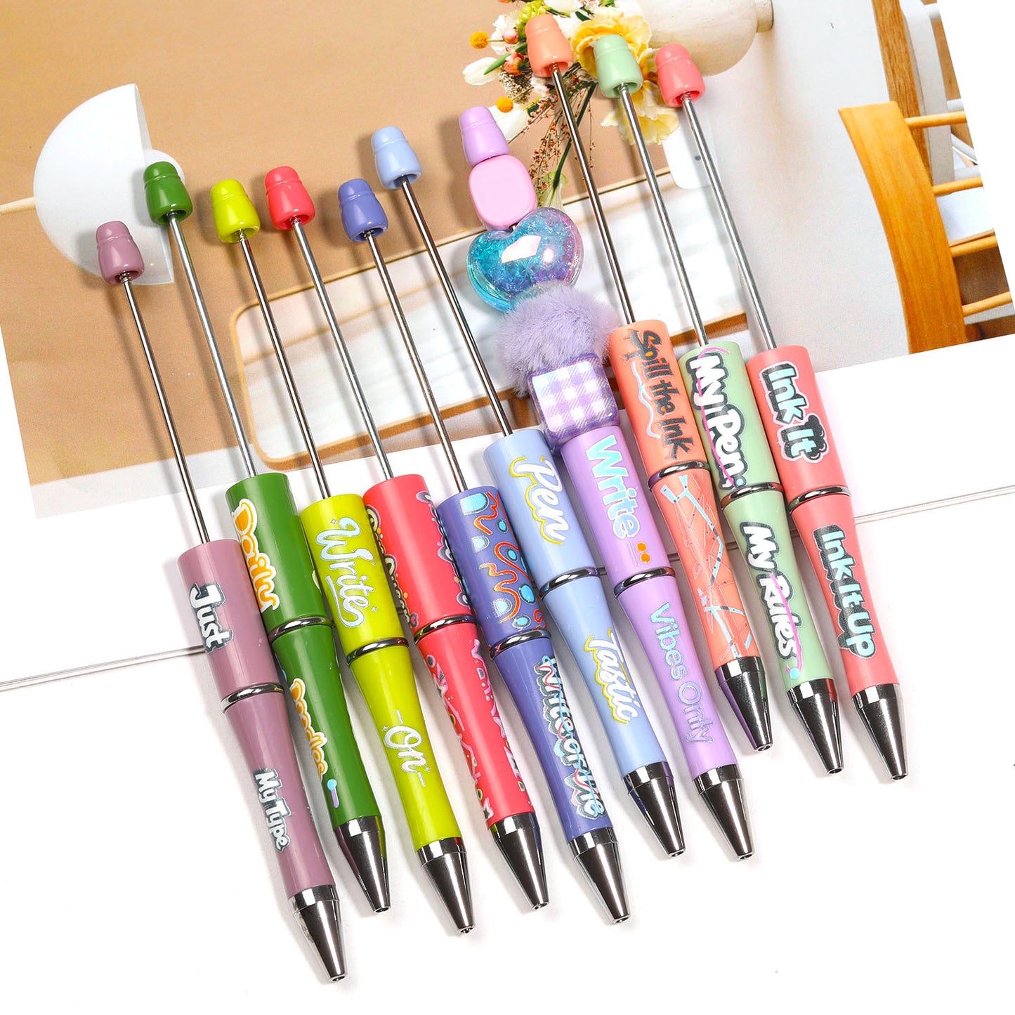 Beaded Pen Colorful English Letter Printing Ballpoint Pen