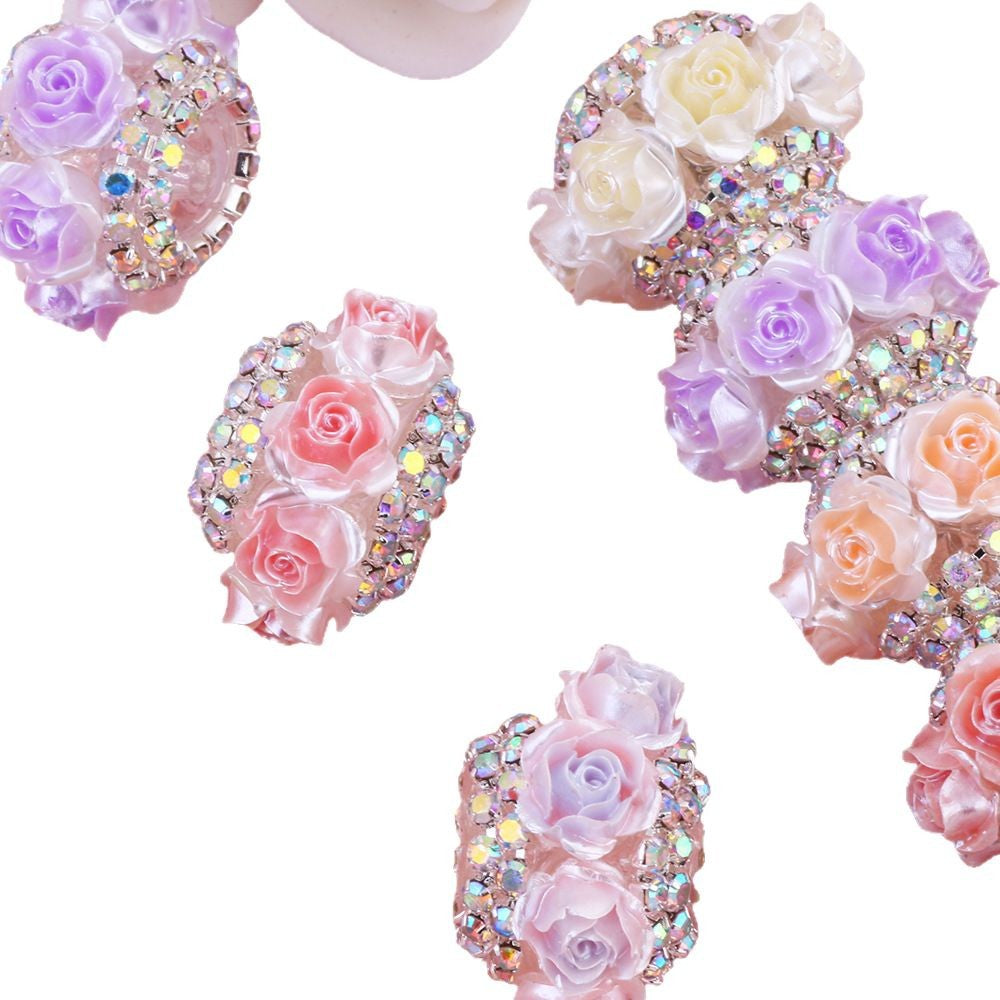 3D Simulation Rose Flower Diamond Chain Flat Bead Flower Ball