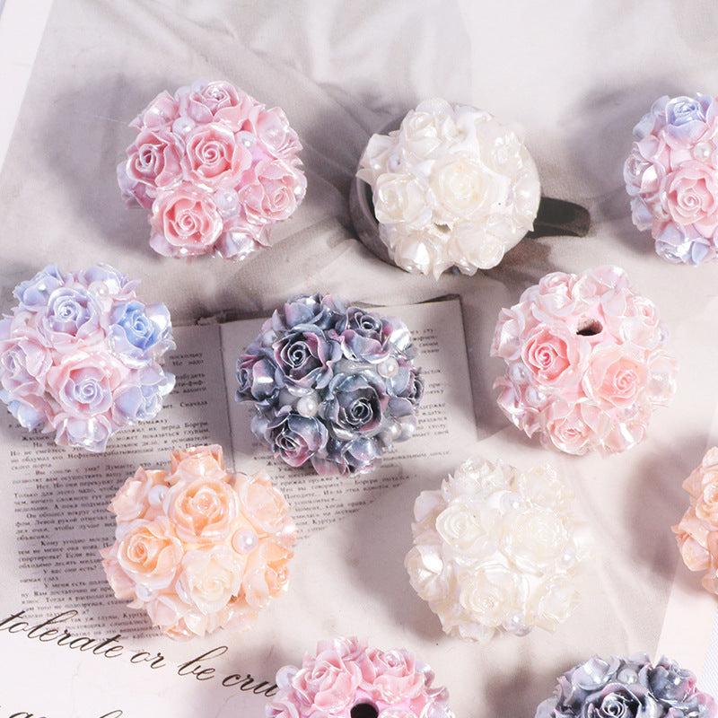 Soft Clay Gradient Color Rose Flower Straight Hole Loose Beads String Beads