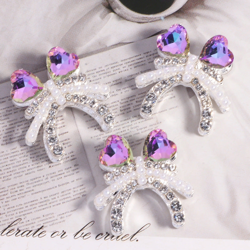 Alloy Double Layer Creative Bowknot Heart Drill Straight Hole Loose Beads String Beads