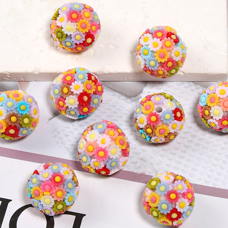 Colorful Resin Flower Ball Through Hole Beads