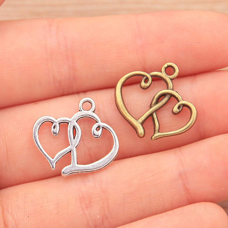 2 Colors 17*18mm DIY Alloy Jewelry Accessories Double Heart Charm Pendant Handmade Jewelry Accessories Pendant