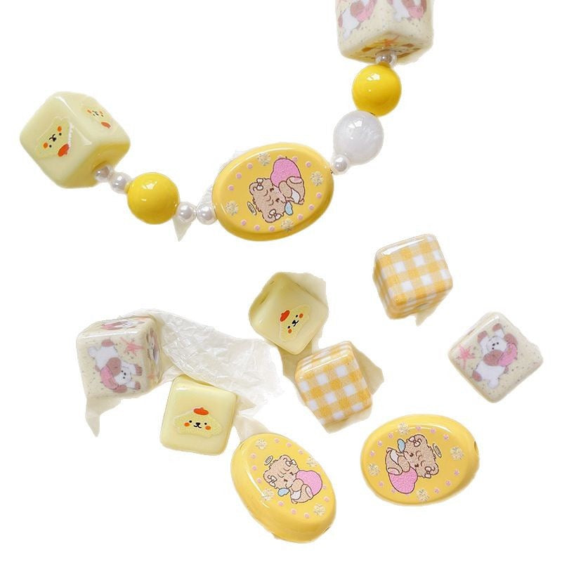 Cream yellow checkered teddy bear Acrylic beadable beads
