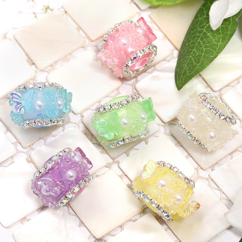 Flower Drill Ball Beads Acrylic Straight Hole Butterfly Round Beads