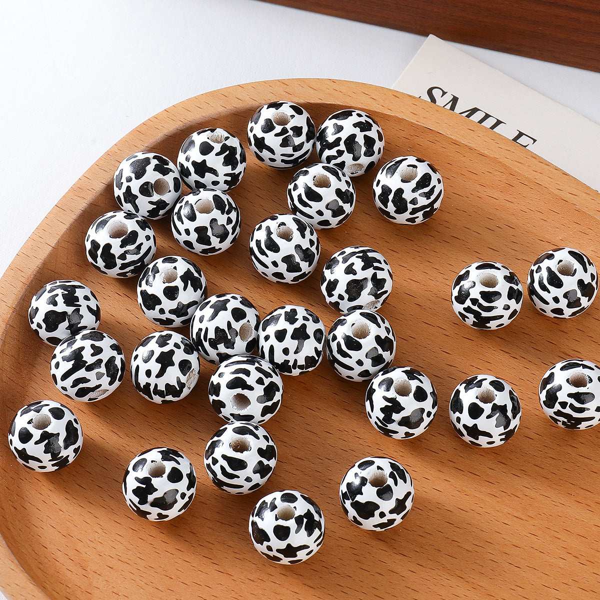16mm Lotus Wood Round Bead Leopard Print In Stock Tassel Leopard Print