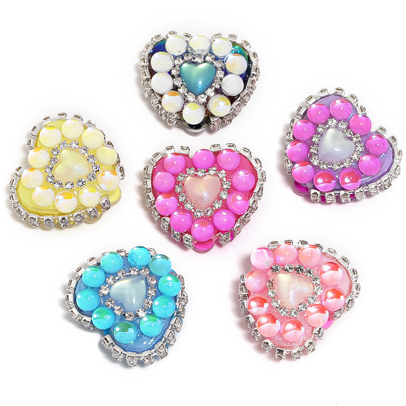 Aurora Mermaid Heart Beads Rhinestone Chain Heart-shaped Straight Hole Beads