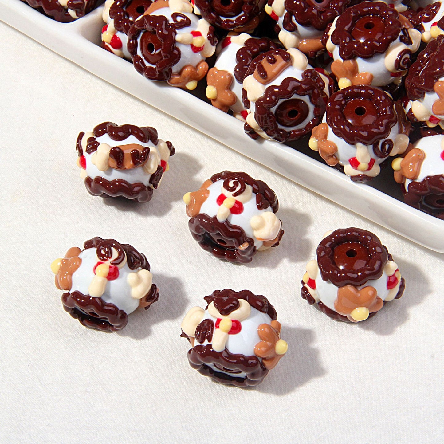 Hand drawn brown cute oil beads