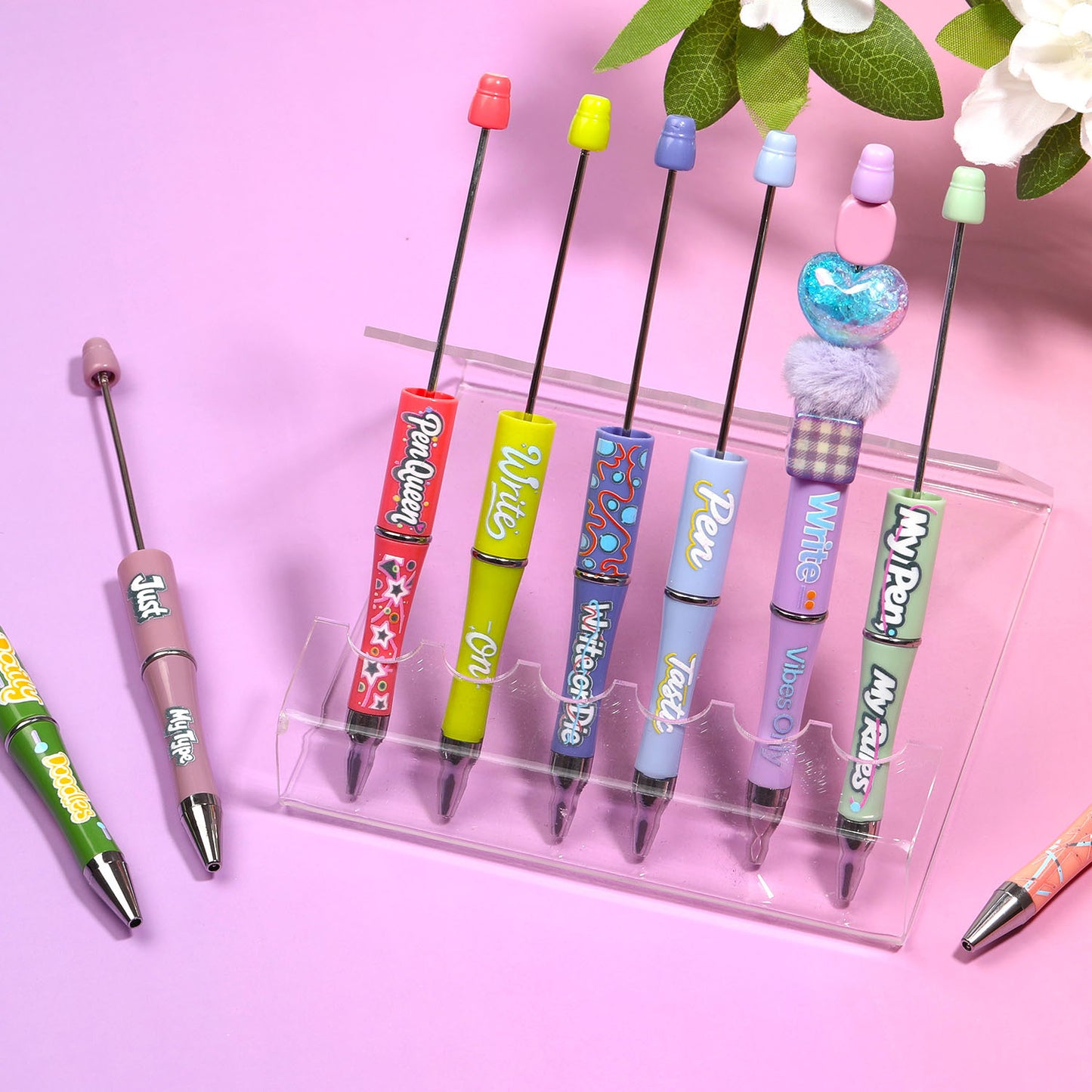 Beaded Pen Colorful English Letter Printing Ballpoint Pen