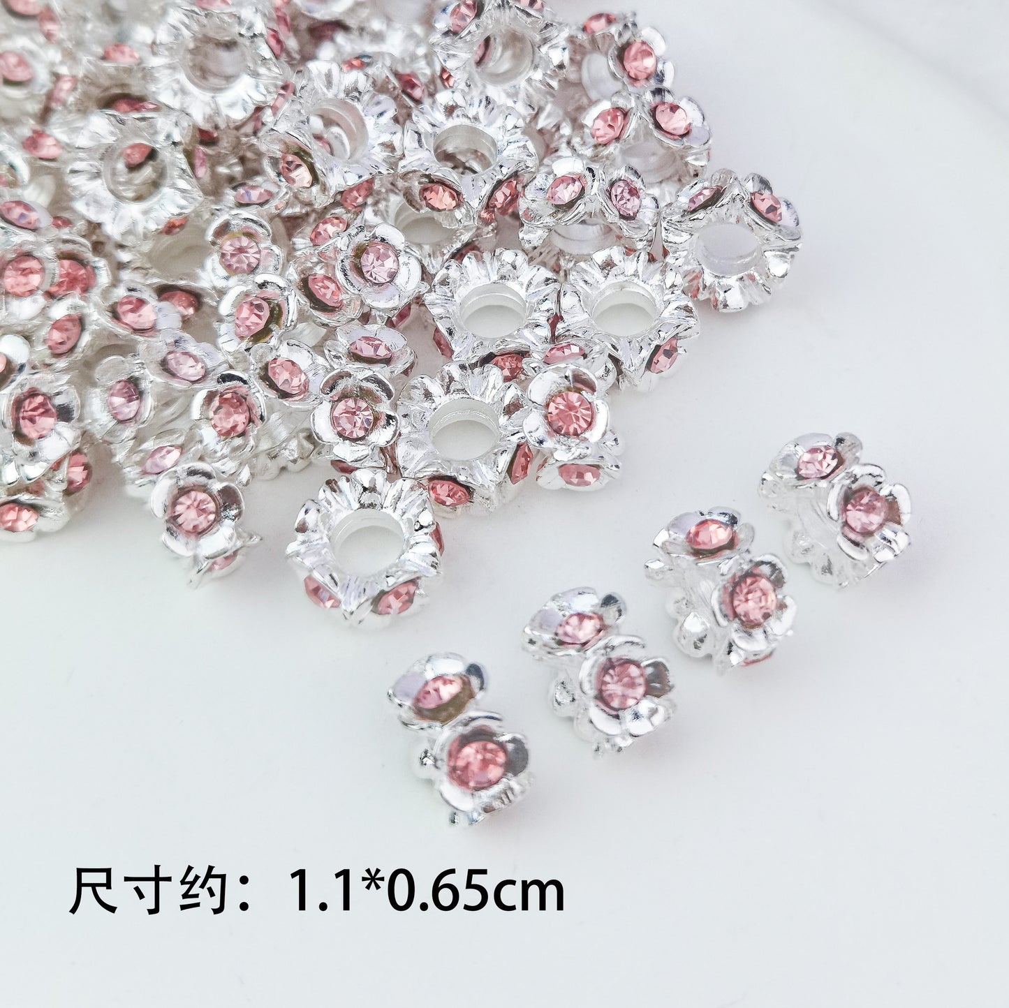 5 pcs Alloy Flower Ring with Rhinestones, Large Straight Hole