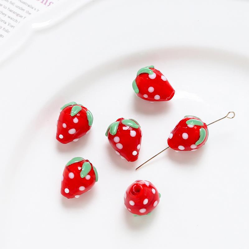 10 pcs Glass Strawberry Straight Hole Beads