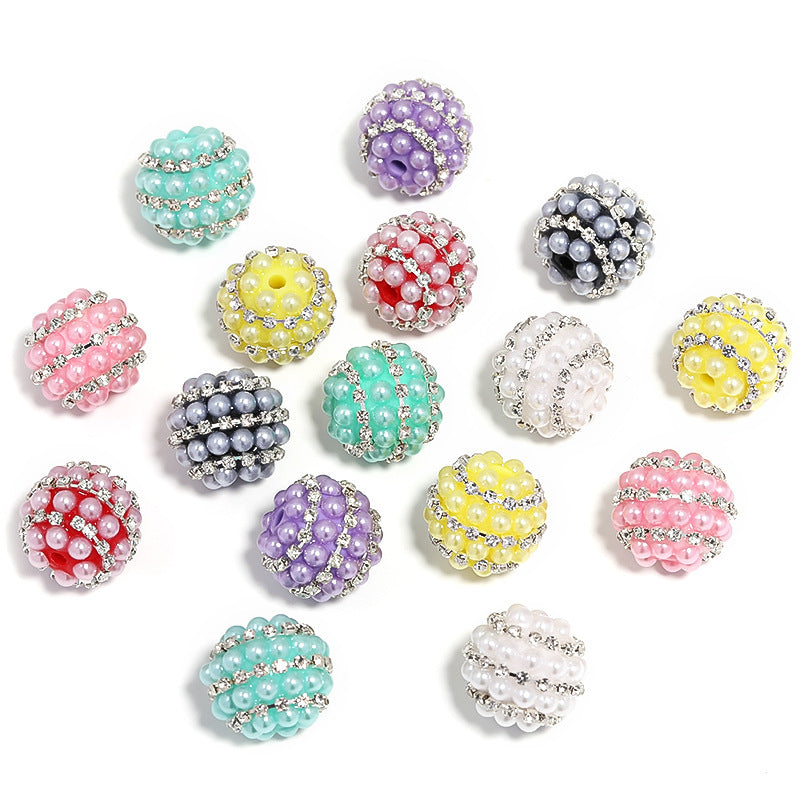 Candy Color Pearl Diamond Ball Rhinestone Chain Straight Hole Beads