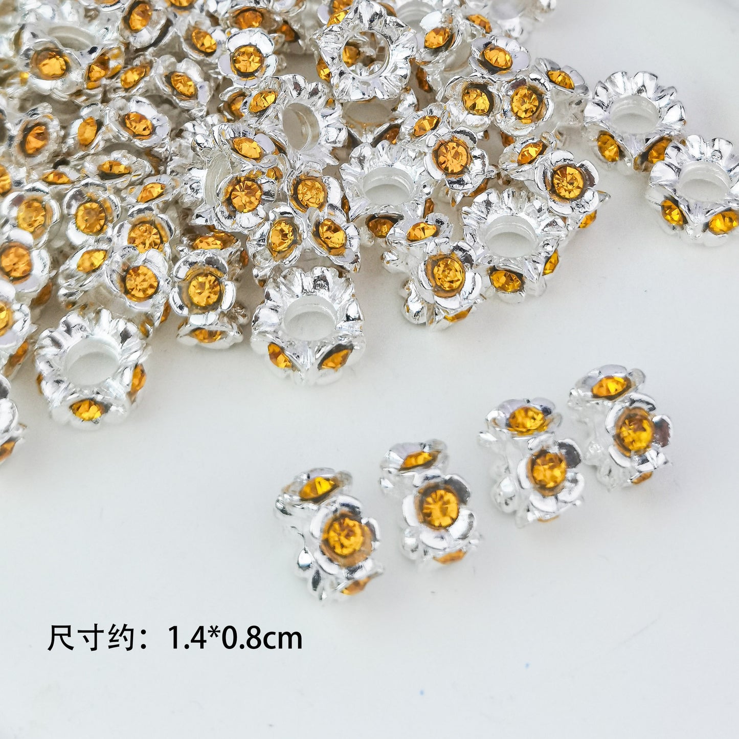 5 pcs Alloy Flower Ring with Rhinestones, Large Straight Hole