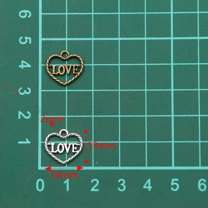2 Colors 13*14mm DIY Zinc Alloy Accessories Hollow Heart LOVE Pendant Charm