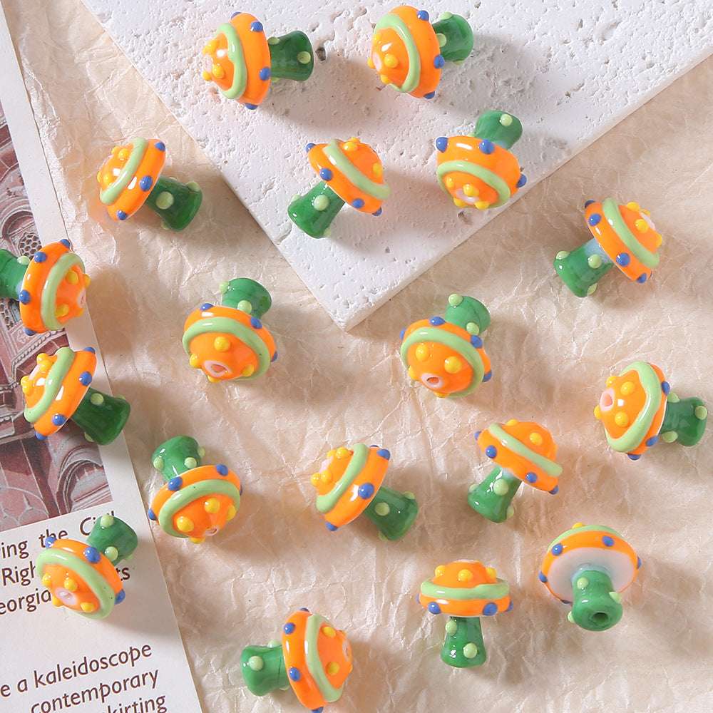 Hand-painted 3D Mushroom Ceramic Beads