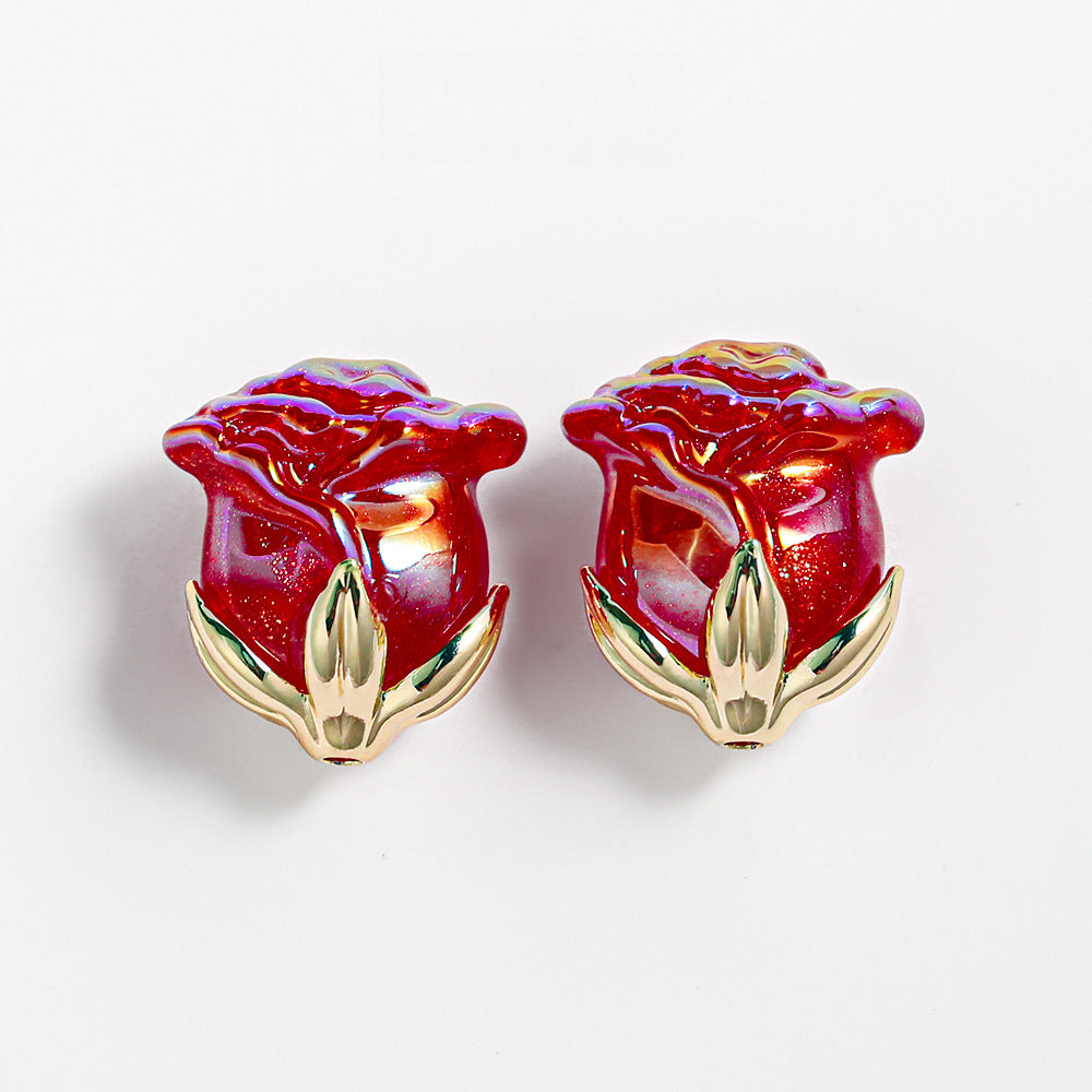 Electroplated Straight Hole Rose Beads