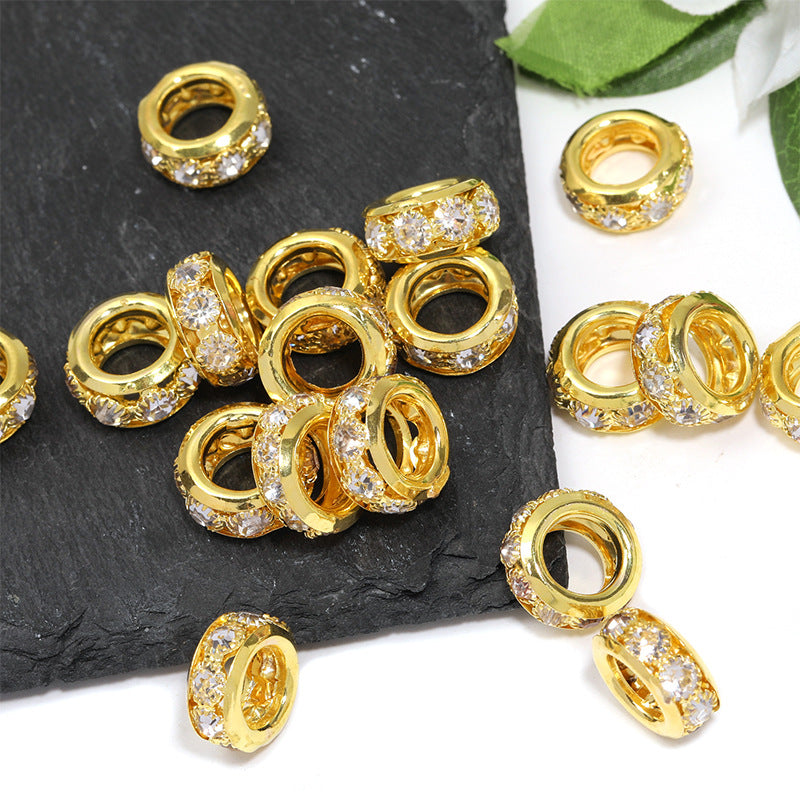 10 pcs 15mm Diamond-Studded Round Bead Ring