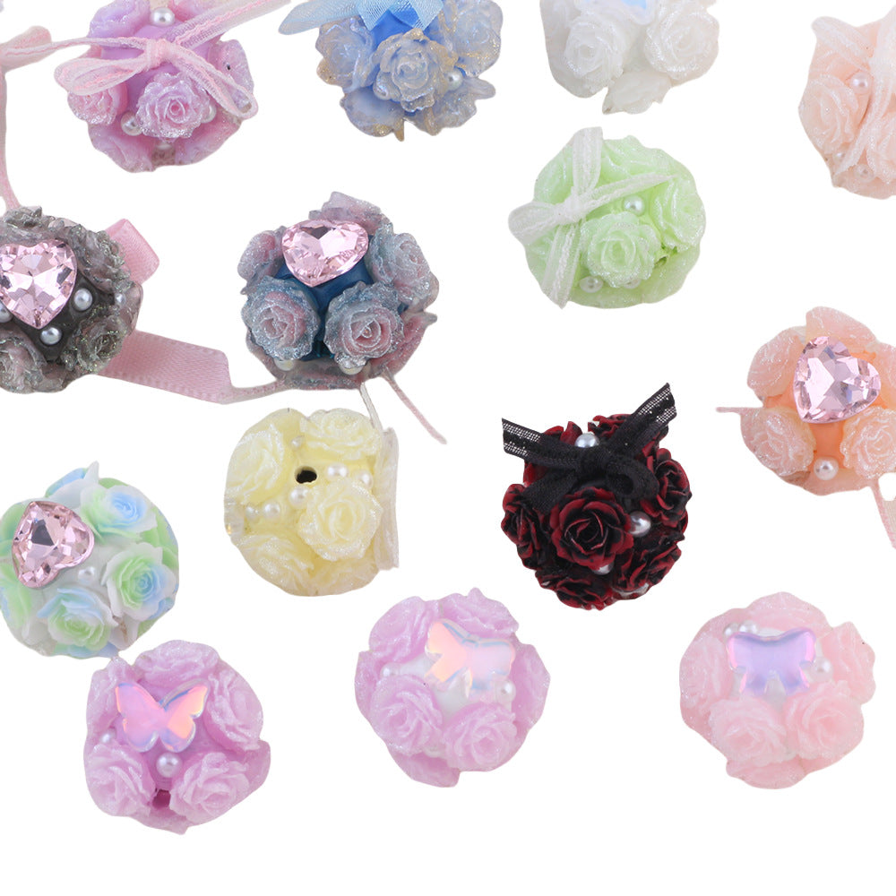 Butterfly Knot Heart Zircon Lace Flower Ball Wearable Straight Hole Beads
