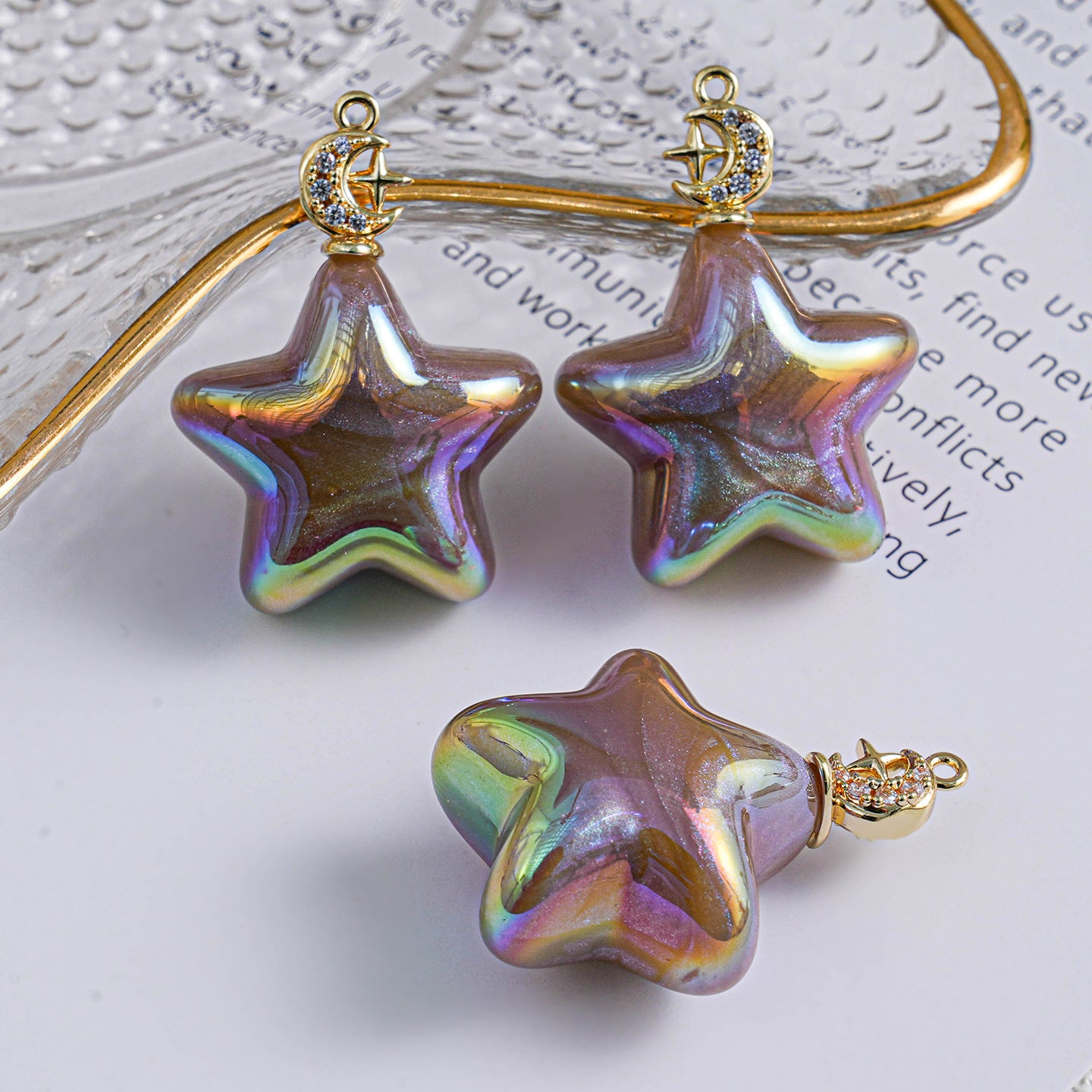 Copper Gold-Plated Ice Beauty Pentagram Moon Pendant