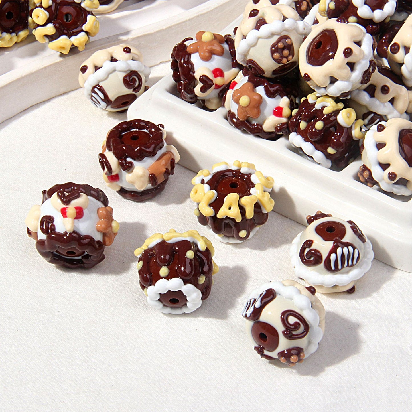Hand drawn brown cute oil beads