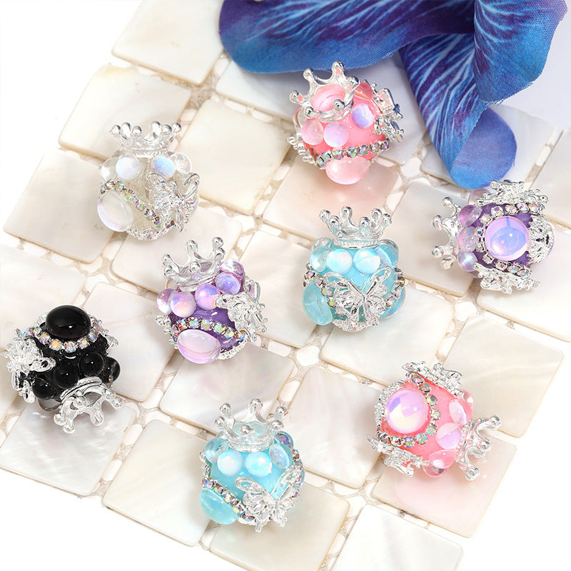 Crown Diamond Ball Beads Heavy Craft Fashion Straight Hole Beads