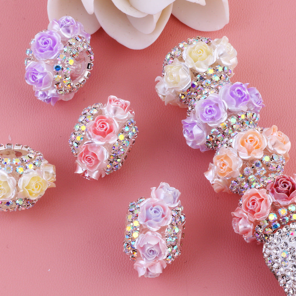 3D Simulation Rose Flower Diamond Chain Flat Bead Flower Ball
