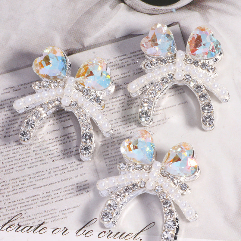 Alloy Double Layer Creative Bowknot Heart Drill Straight Hole Loose Beads String Beads