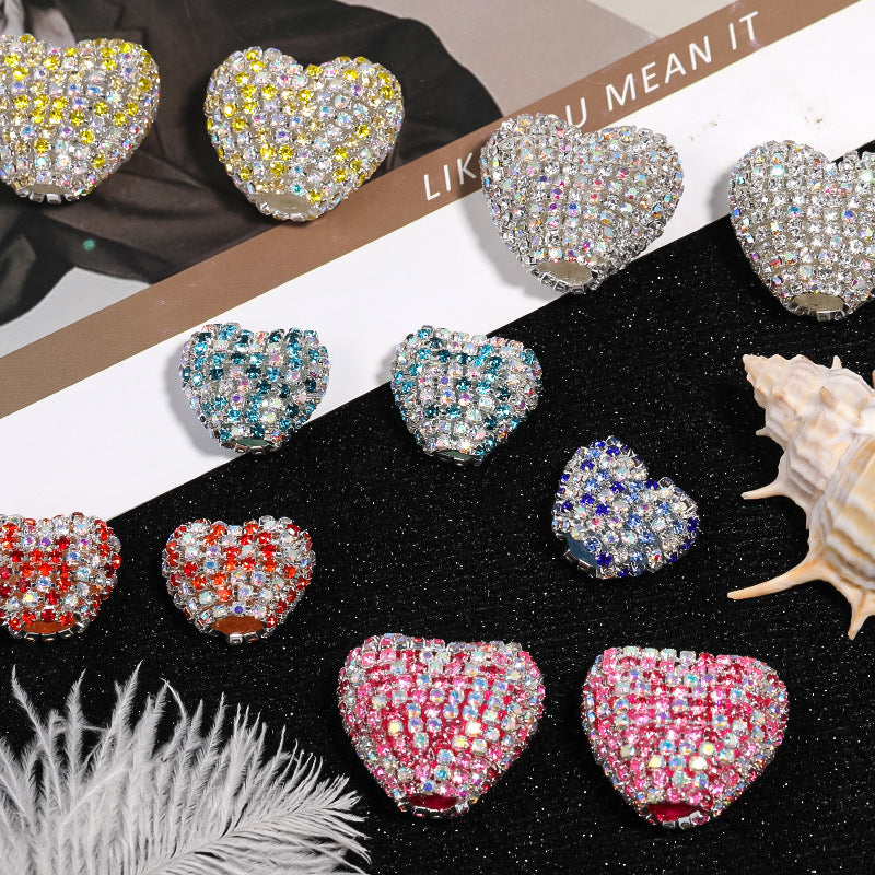 Rhinestone Claw Chain Heart-shaped Rhinestone Ball Straight Hole Bead
