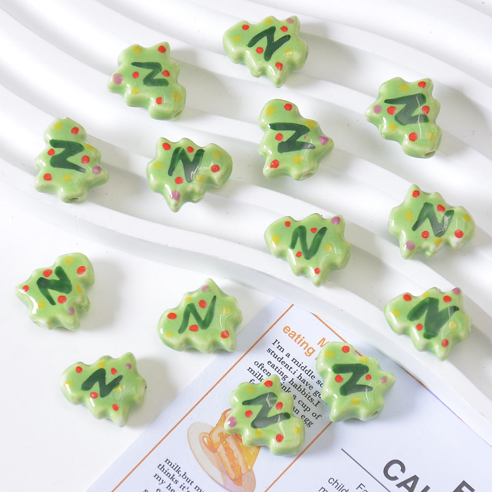 Ceramic Hand-painted Christmas Tree Beads Cartoon Loose Beads