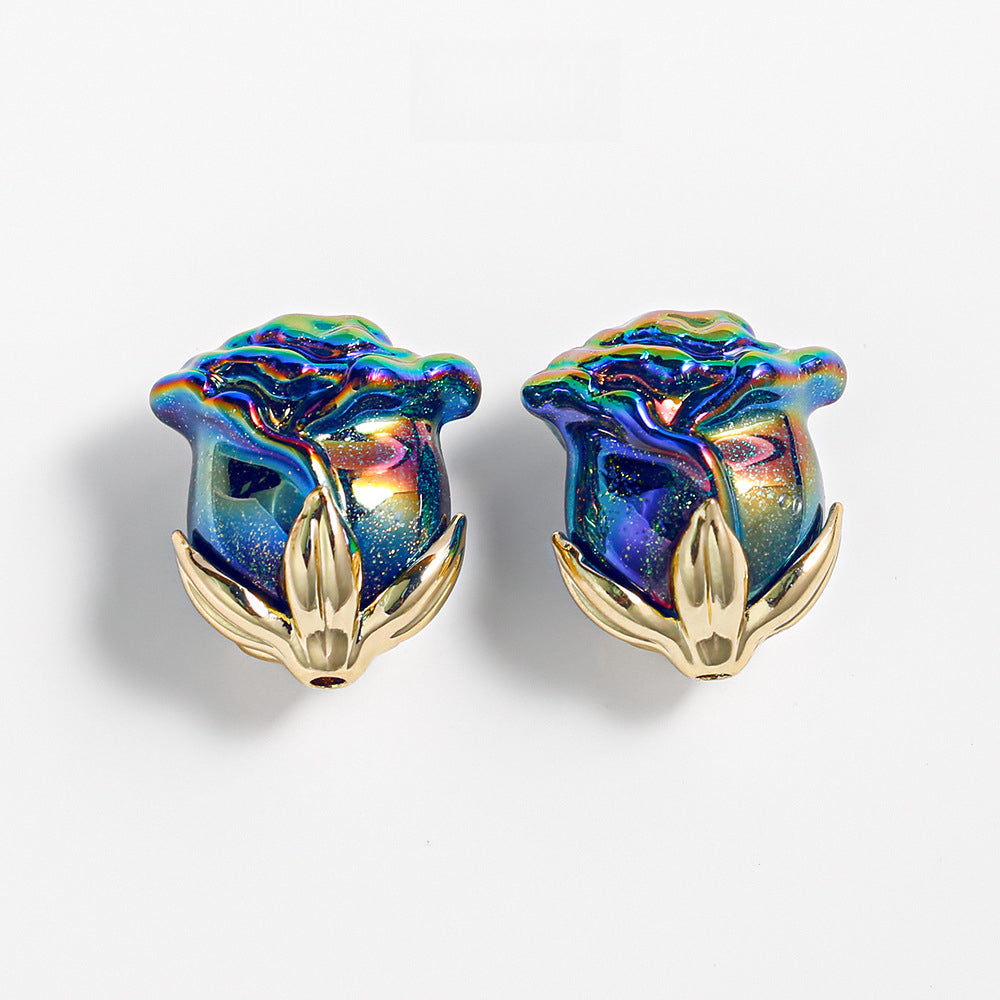 Electroplated Straight Hole Rose Beads