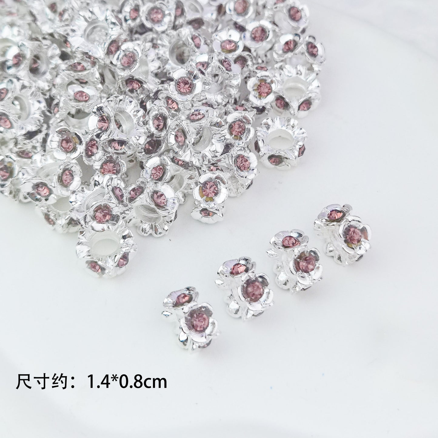 5 pcs Alloy Flower Ring with Rhinestones, Large Straight Hole