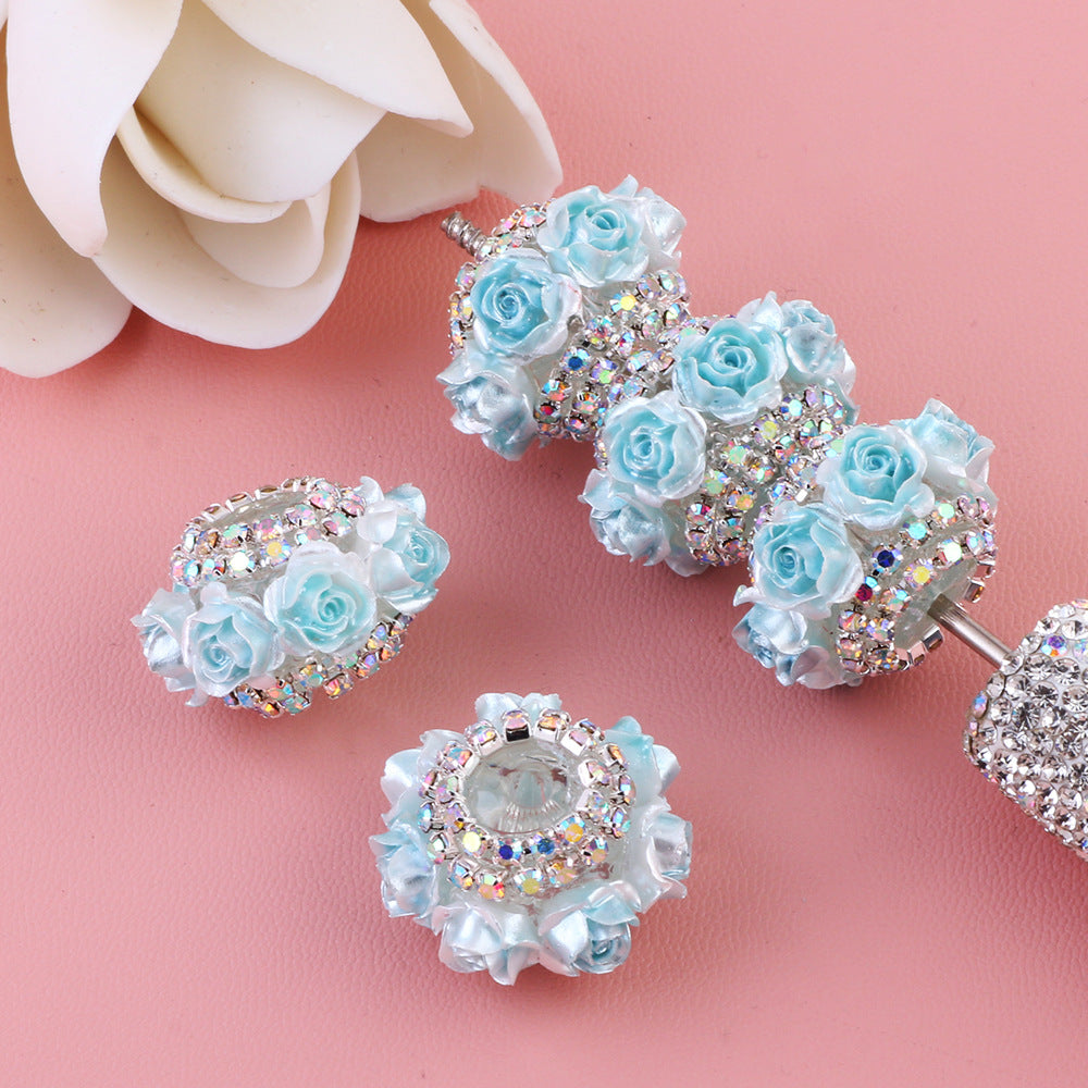 3D Simulation Rose Flower Diamond Chain Flat Bead Flower Ball