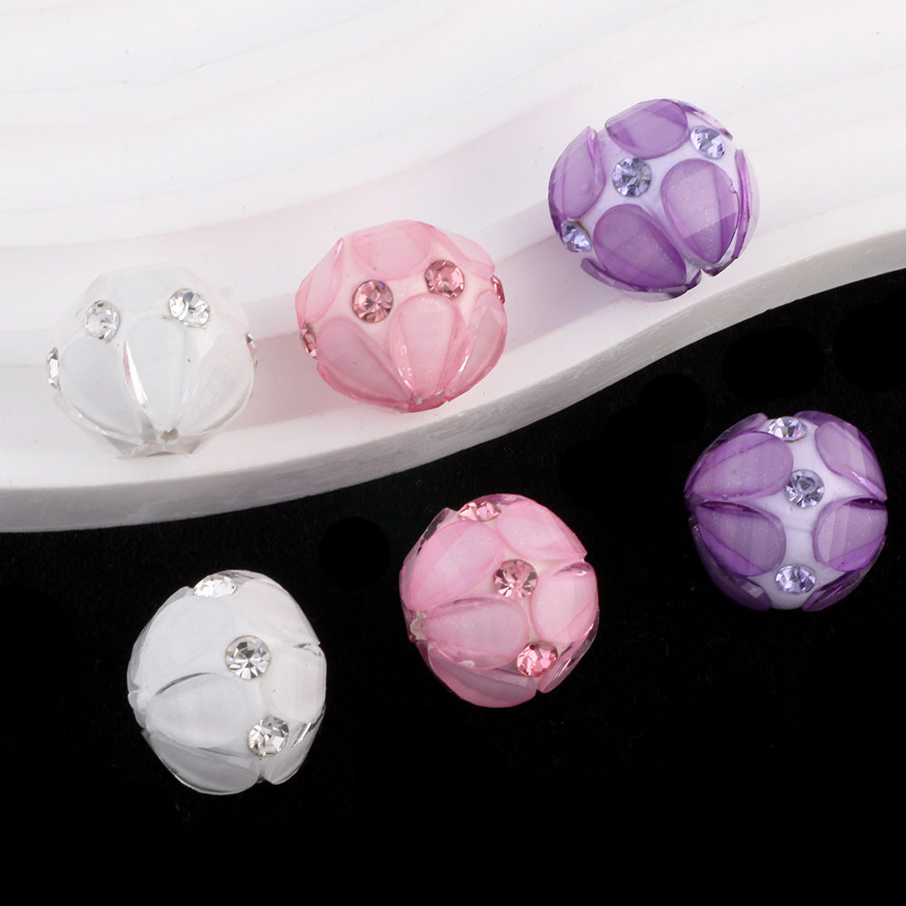 Inlaid Diamond Petal Beads Soft Clay Diamond Balls Pen-Drillable Straight Hole Beads
