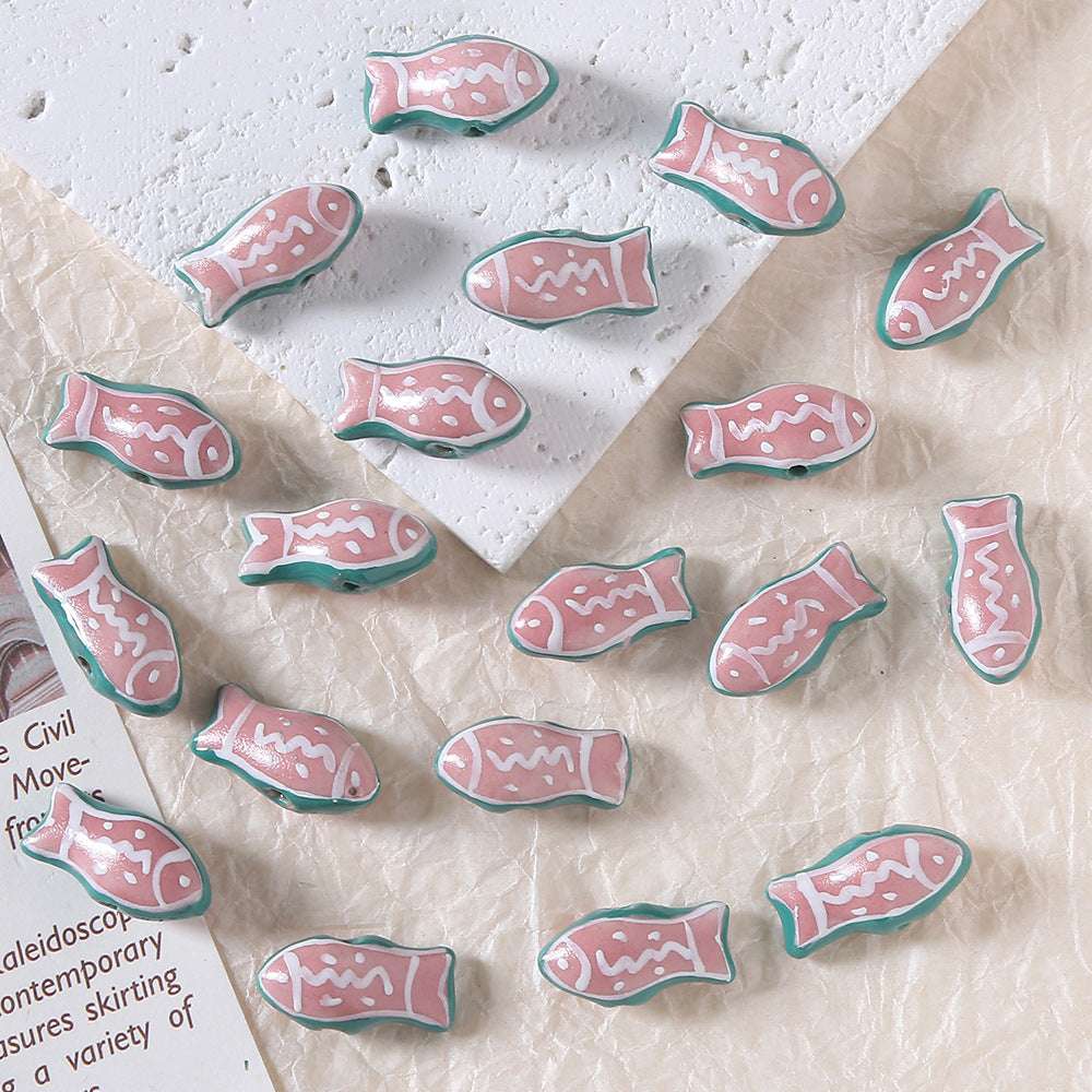 Cute Hand-Painted Small Fish Ceramic Beads DIY Ceramic Pendant