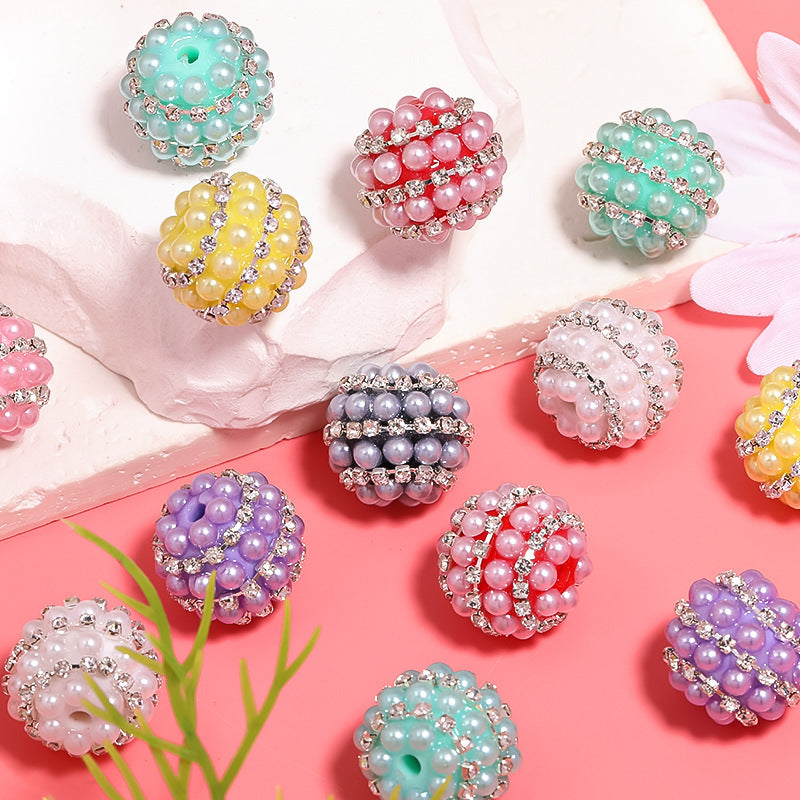 Candy Color Pearl Diamond Ball Rhinestone Chain Straight Hole Beads