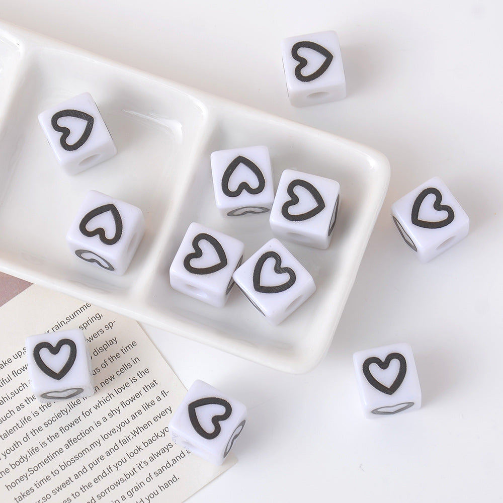 Candy Color Acrylic Square Heart Print Loose Beads