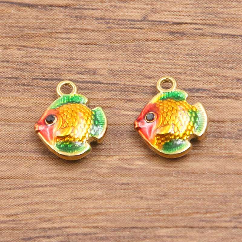 Stainless Steel Gold Vacuum Plating Oil Drop Charm Animal Pendant Small Fish Pendant