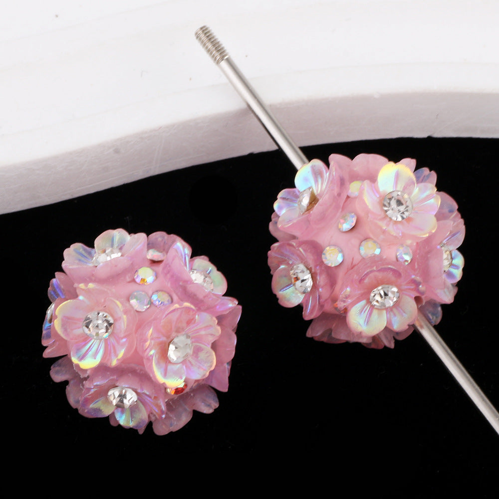2cm Five-Petal Flower Ball with Rhinestones, Drillable Straight Hole Bead