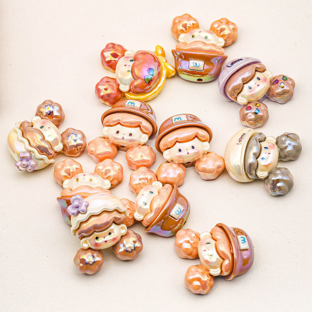 Oil Dripping Cartoon Popcorn Sister Beaded Resin Vertical Hole Patch Scattered Beads
