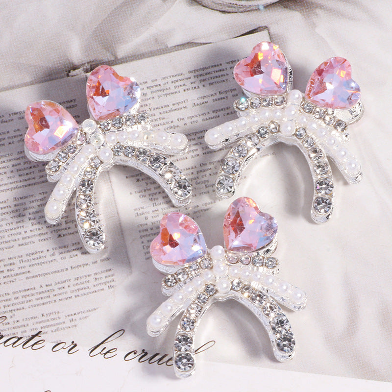 Alloy Double Layer Creative Bowknot Heart Drill Straight Hole Loose Beads String Beads