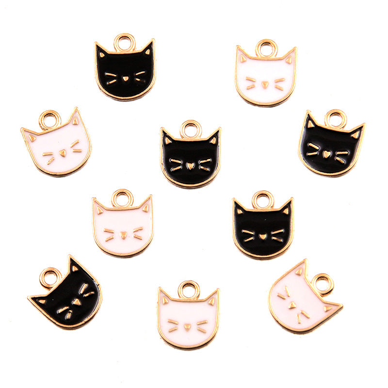 2 Colors 13*14mm DIY Alloy Jewelry Accessories KC Gold Drop Oil Black and White Kitten Pendant Animal Charm