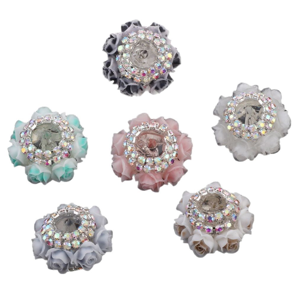 Rose Flower Holder Spacer Beads with Inlaid Rhinestones