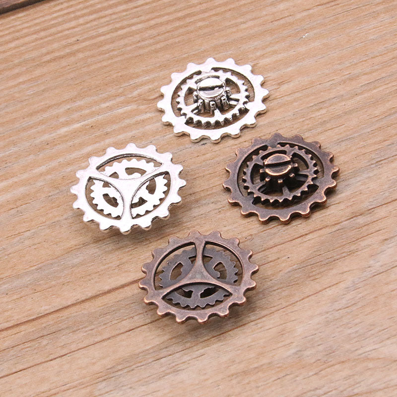 2 Colors 22mm DIY Alloy Mechanical Gear Hollow Round Steampunk Bracelet Accessories