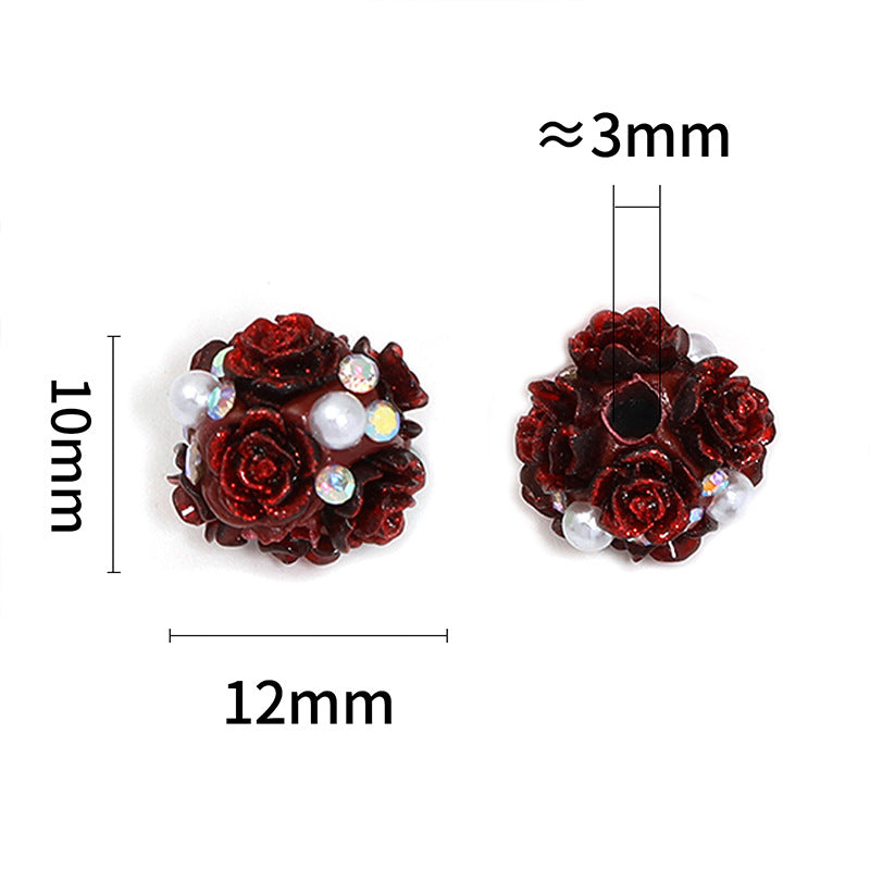 Flower Inlaid Diamond Beaded Straight Hole
